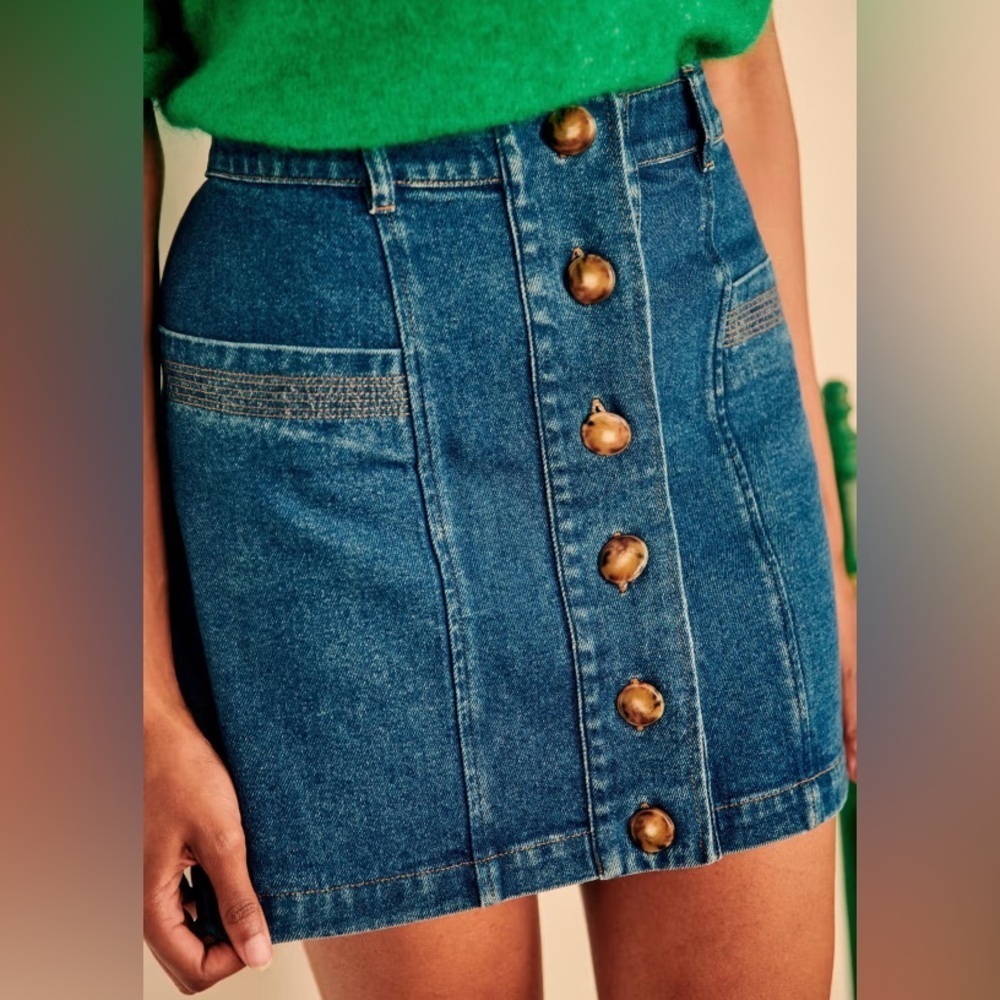 Sézane blue Denim Button-Front mini Skirt 36 stitching details front button